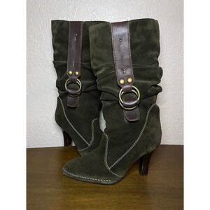 Steven by Steve Madden Impiria Green Suede Leather High Heel Mid Calf Boots Sz 8
